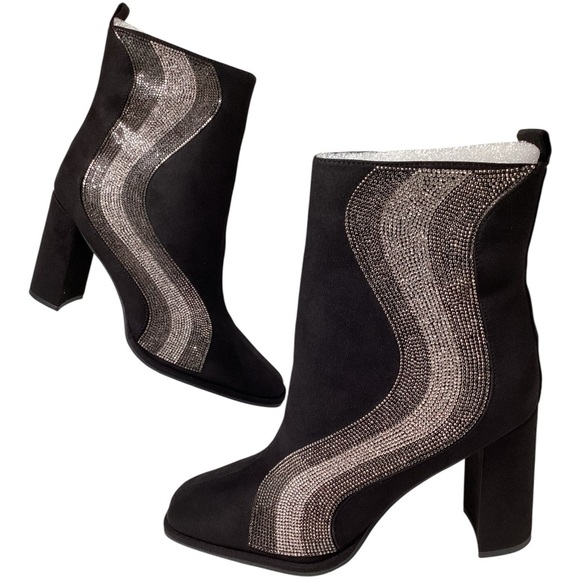 Rouge Helium Black and Silver Heeled Boots  Size 12 - Picture 1 of 5